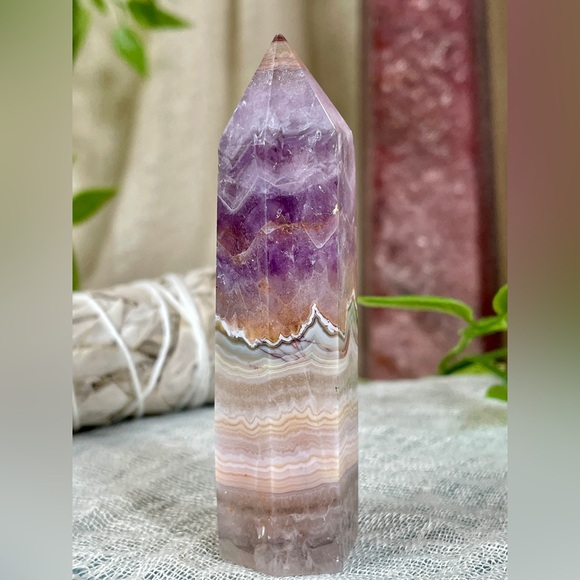 2445 Purple Amethyst and Crazy Lace Agate Crystal Tower - Picture 8 of 10
